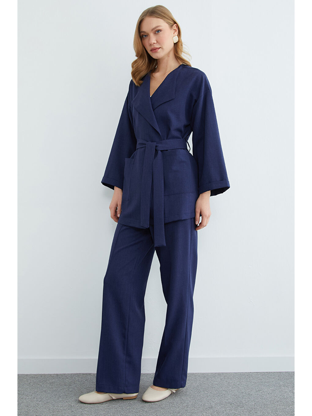 Lacivert Fullamodest Beli Kuşaklı Çimalı 2 Li Takım-2