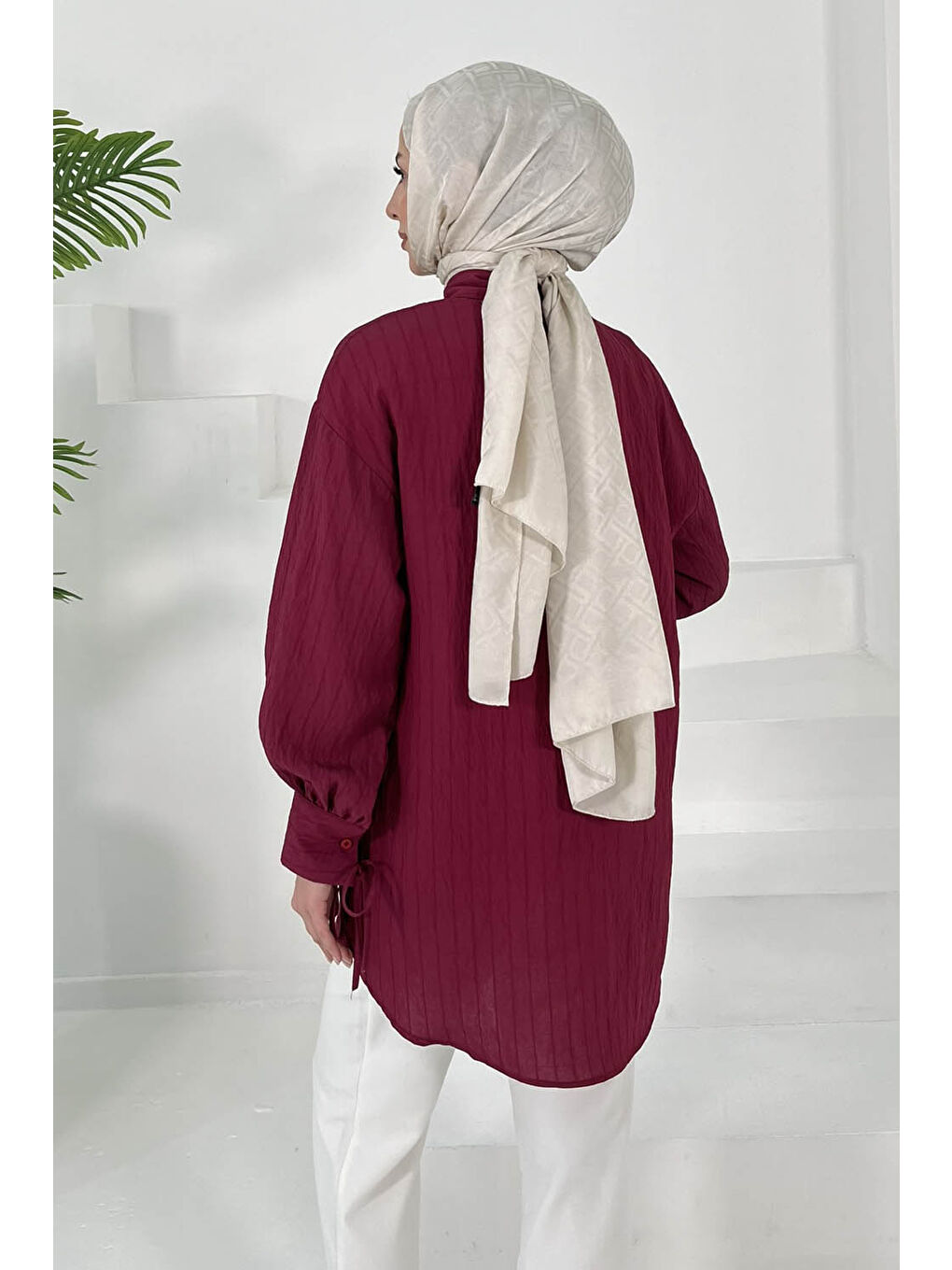 Kolları Bağcık Detaylı Tunik Bordo - 27001-4
