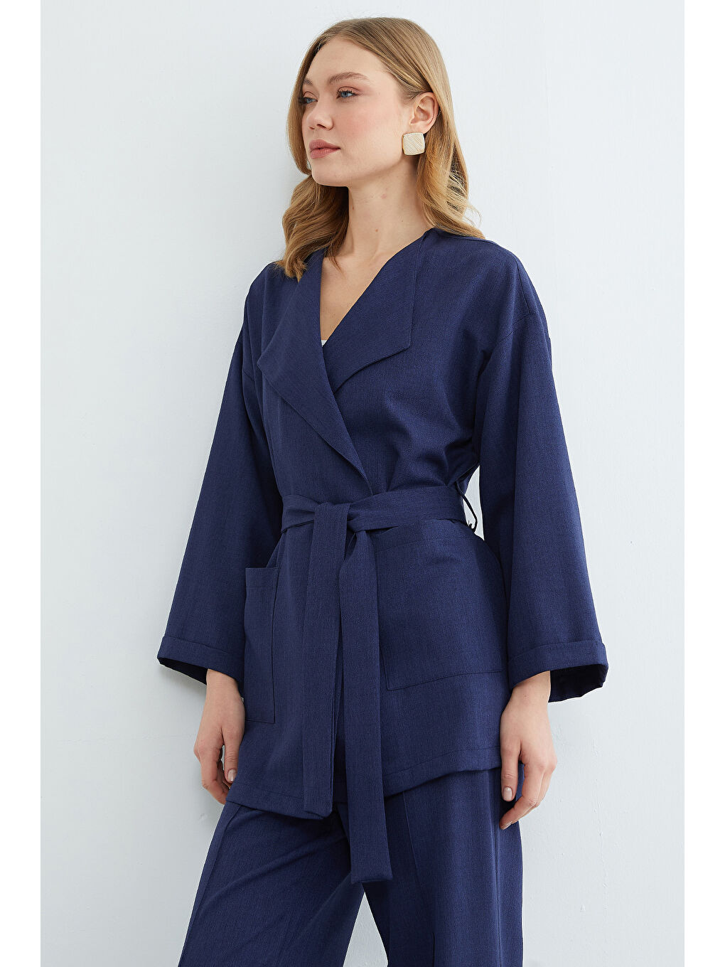 Lacivert Fullamodest Beli Kuşaklı Çimalı 2 Li Takım-3