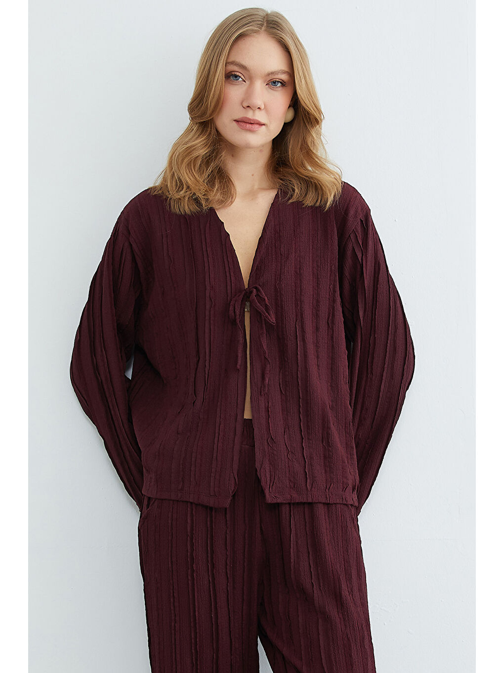 Mürdüm Önden Bağlamalı Krep Kumaş 2 Li Takım-1