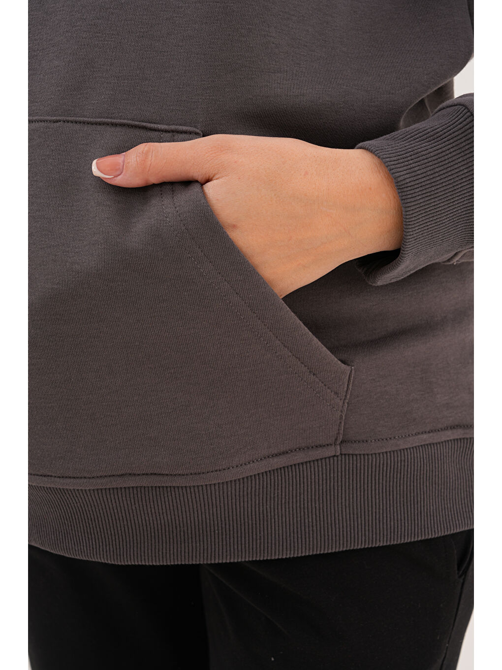 Gri %100 Pamuk Hamile ve Lohusa Basic Kapüşonlu Sweatshirt-8