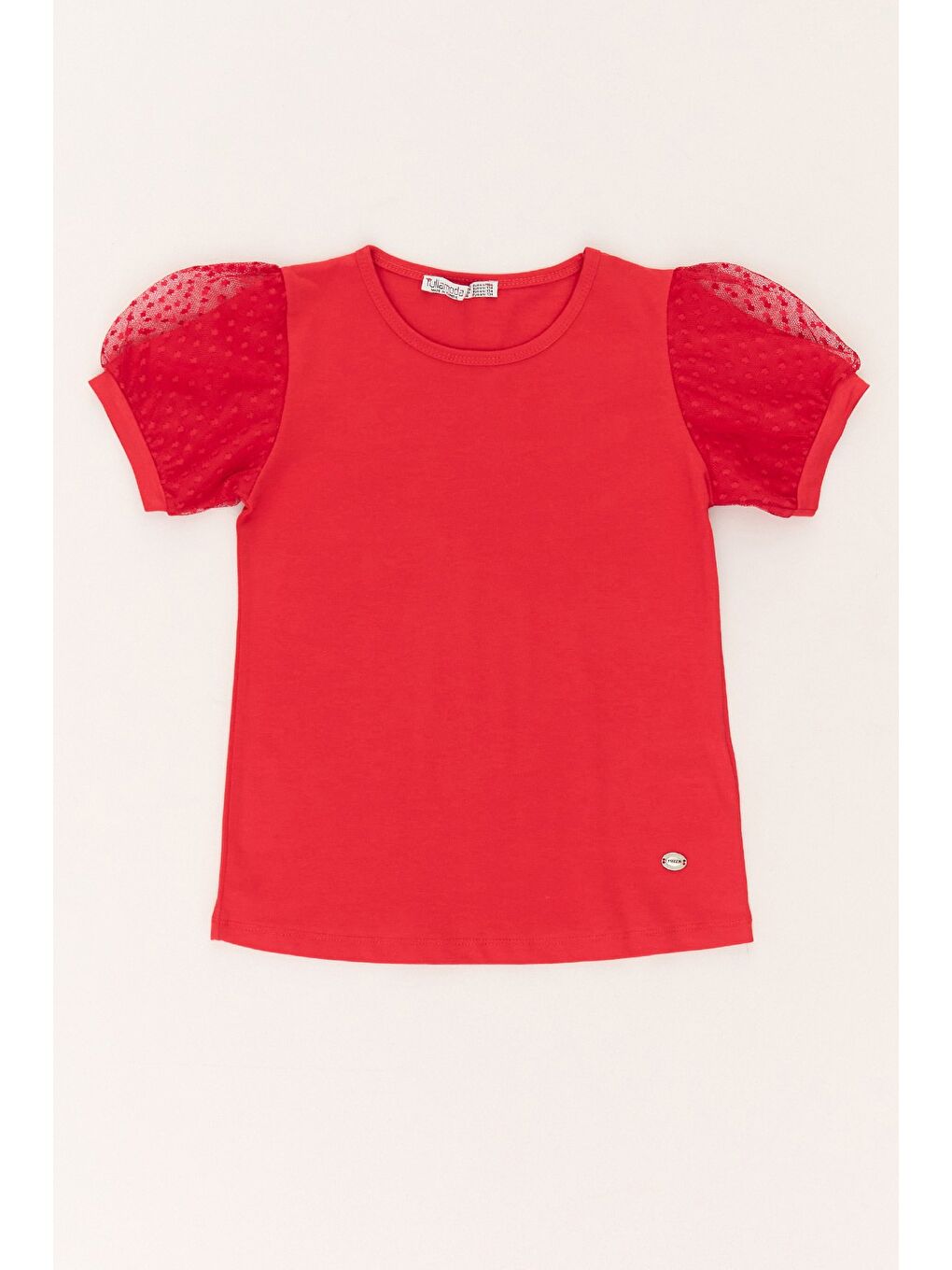 Kırmızı Basic Kolu Tül Detaylı Kız Çocuk Bluz