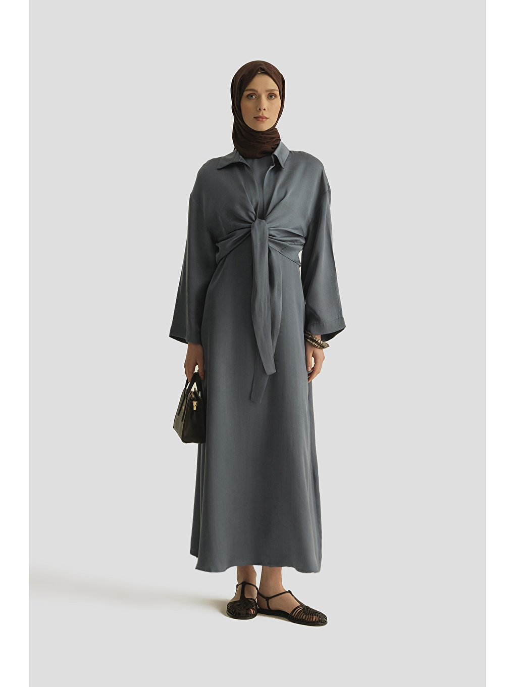 Lyocell Gömlek Elbise Takım İndigo