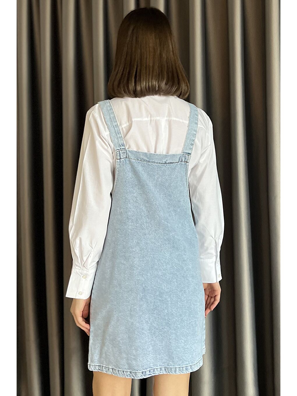 Mavi Kadın Ön Cep Detaylı Jean Jean Salopet Elbise-2