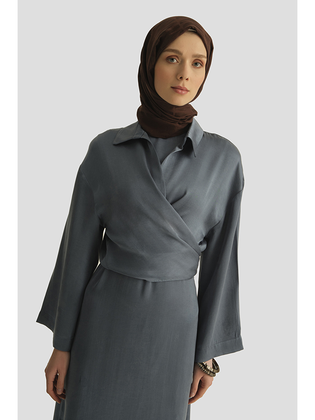 Lyocell Gömlek Elbise Takım İndigo-1