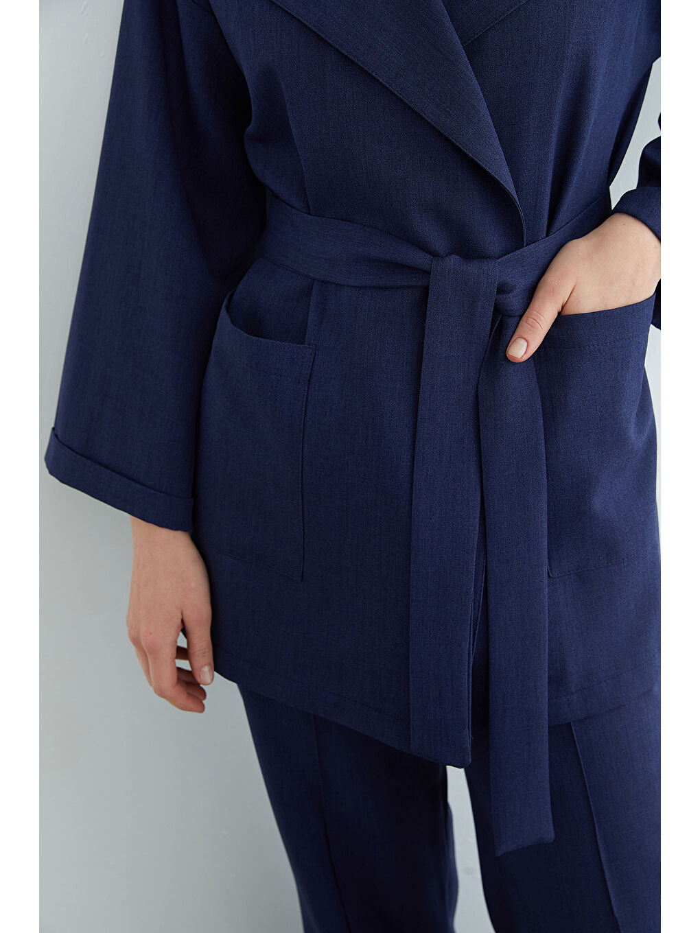 Lacivert Fullamodest Beli Kuşaklı Çimalı 2 Li Takım-4
