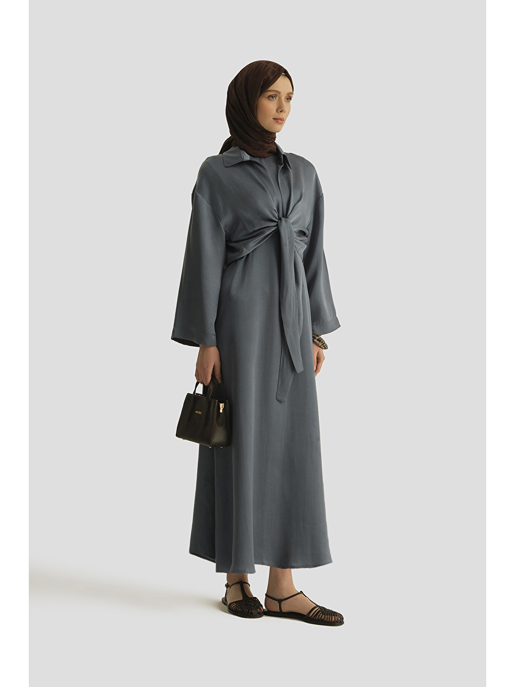 Lyocell Gömlek Elbise Takım İndigo-2