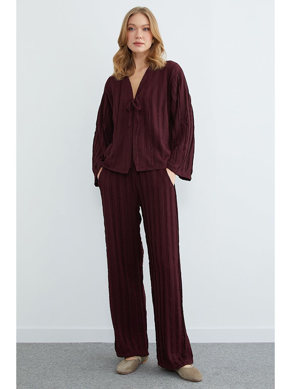 Mürdüm Önden Bağlamalı Krep Kumaş 2 Li Takım-2