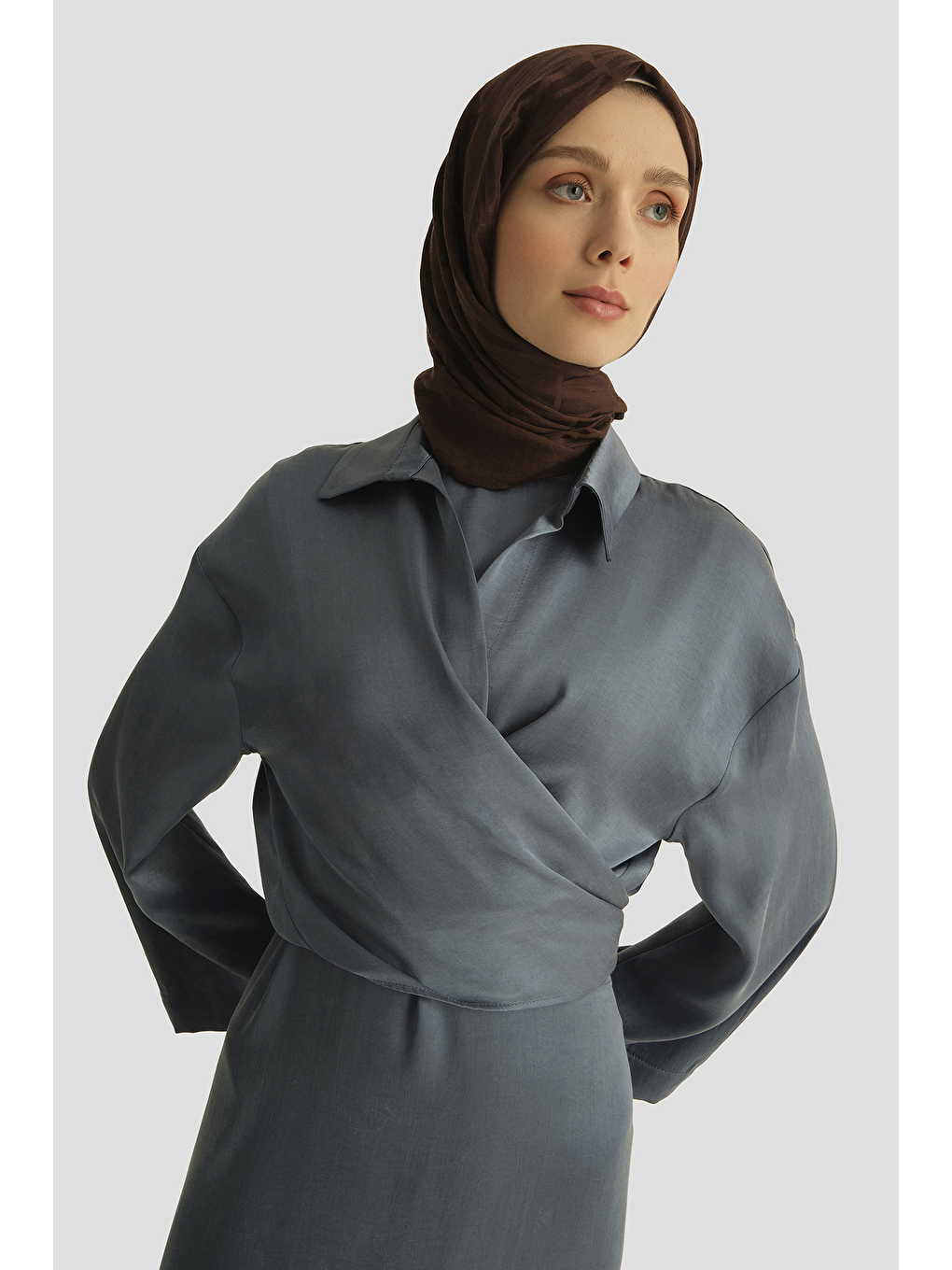 Lyocell Gömlek Elbise Takım İndigo-3