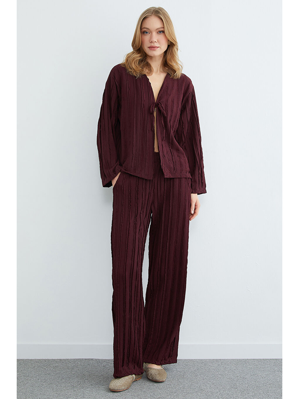 Mürdüm Önden Bağlamalı Krep Kumaş 2 Li Takım-3