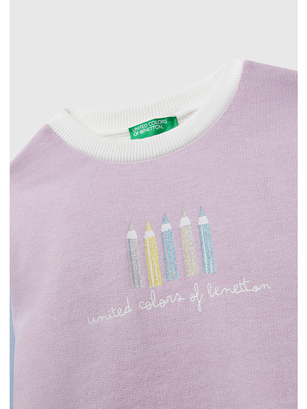 Kız Çocuk Lila-Krem Önü Simli Logo Baskılı Nervürlü Regular Fit Sweatshirt-2