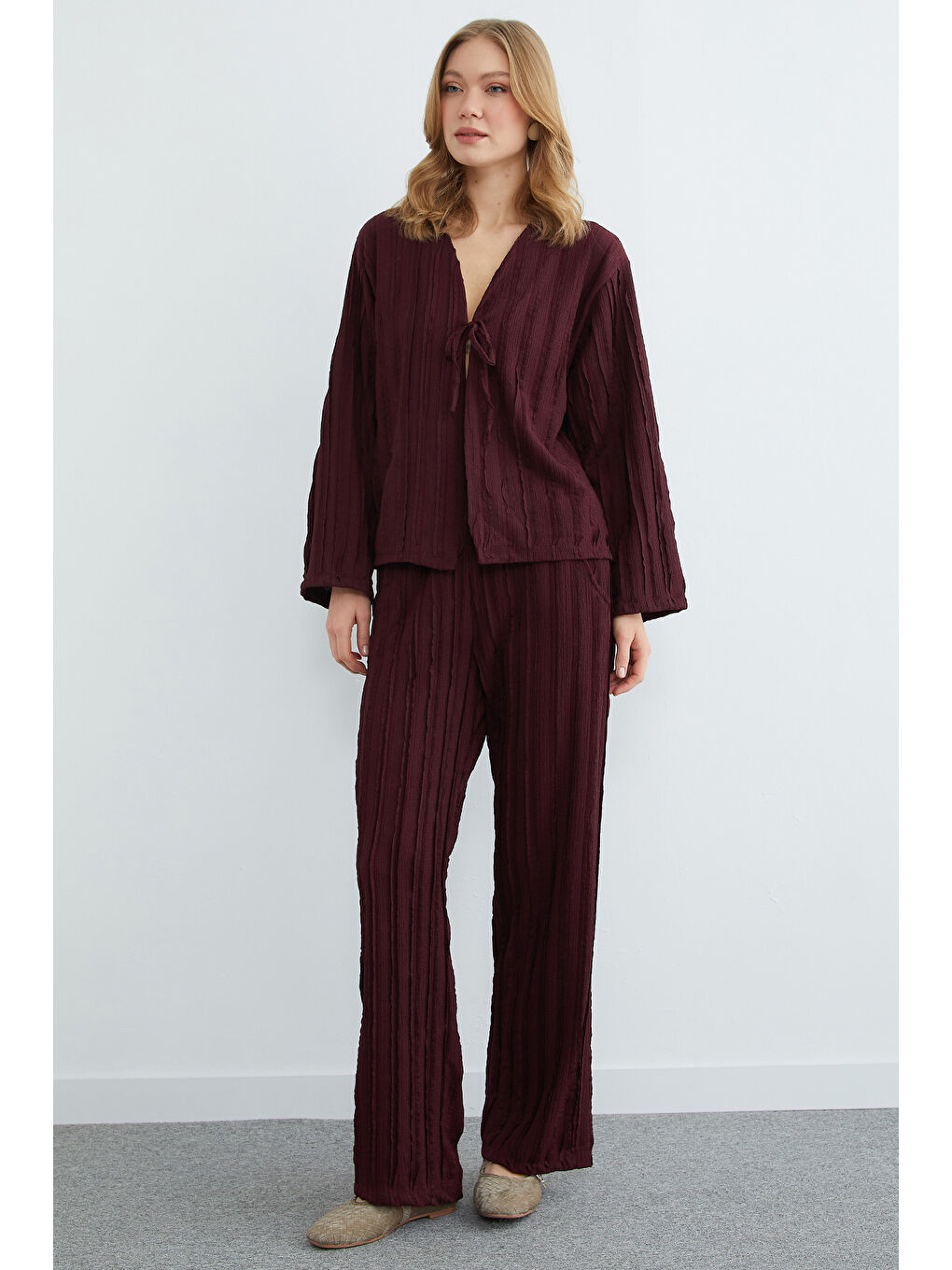 Mürdüm Önden Bağlamalı Krep Kumaş 2 Li Takım-4