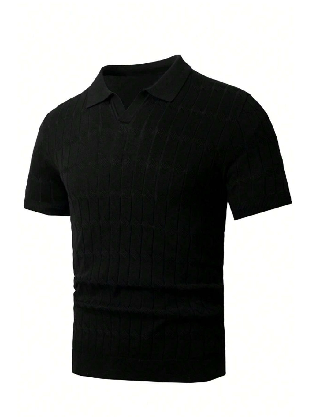 Siyah Erkek İnce Saç Örgülü Standart Fit Polo Yaka Triko Tişört-4