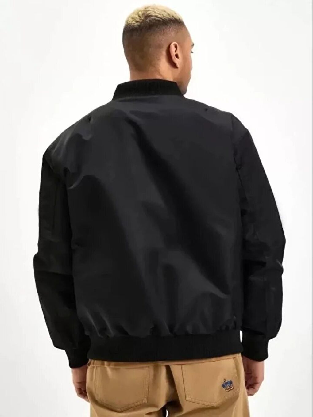 Unisex Uzun Kol Baskılı Bomber Ceket - Siyah-1