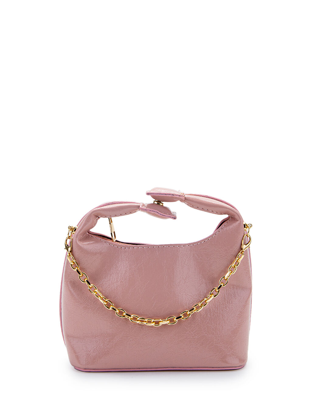 Pembe Zincir Askılı Rugan Suni Deri Kadın Çapraz Çanta Ivy Pudra