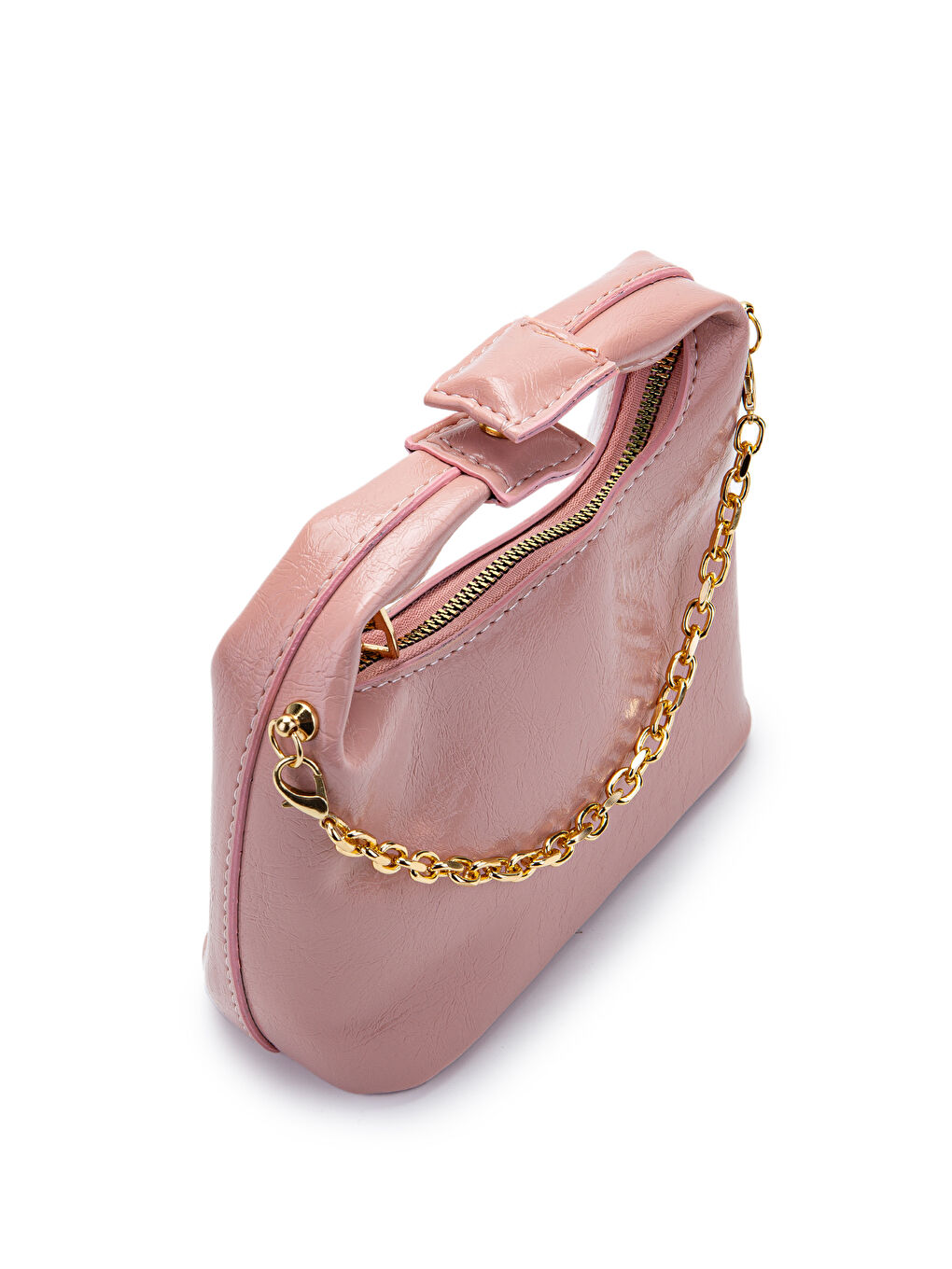 Pembe Zincir Askılı Rugan Suni Deri Kadın Çapraz Çanta Ivy Pudra-1
