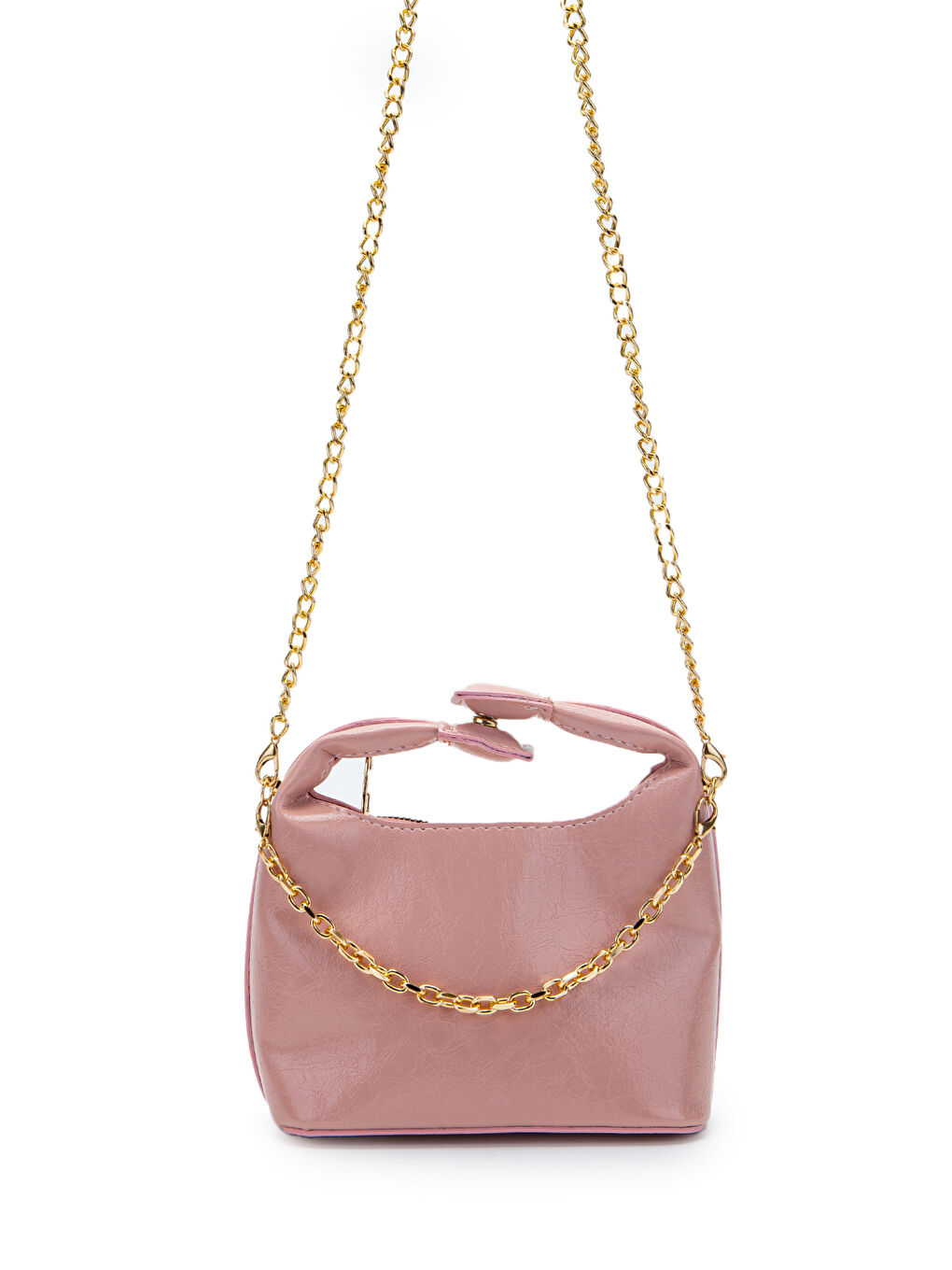 Pembe Zincir Askılı Rugan Suni Deri Kadın Çapraz Çanta Ivy Pudra-2