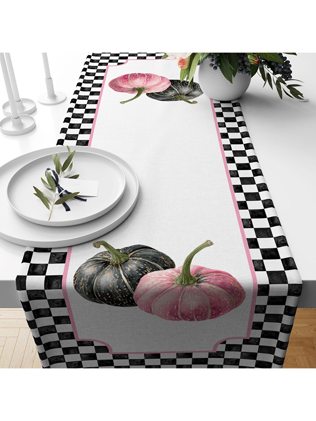 Karışık Sonbahar Desenli 40x140 cm Kadife Masa Örtüsü Runner-1