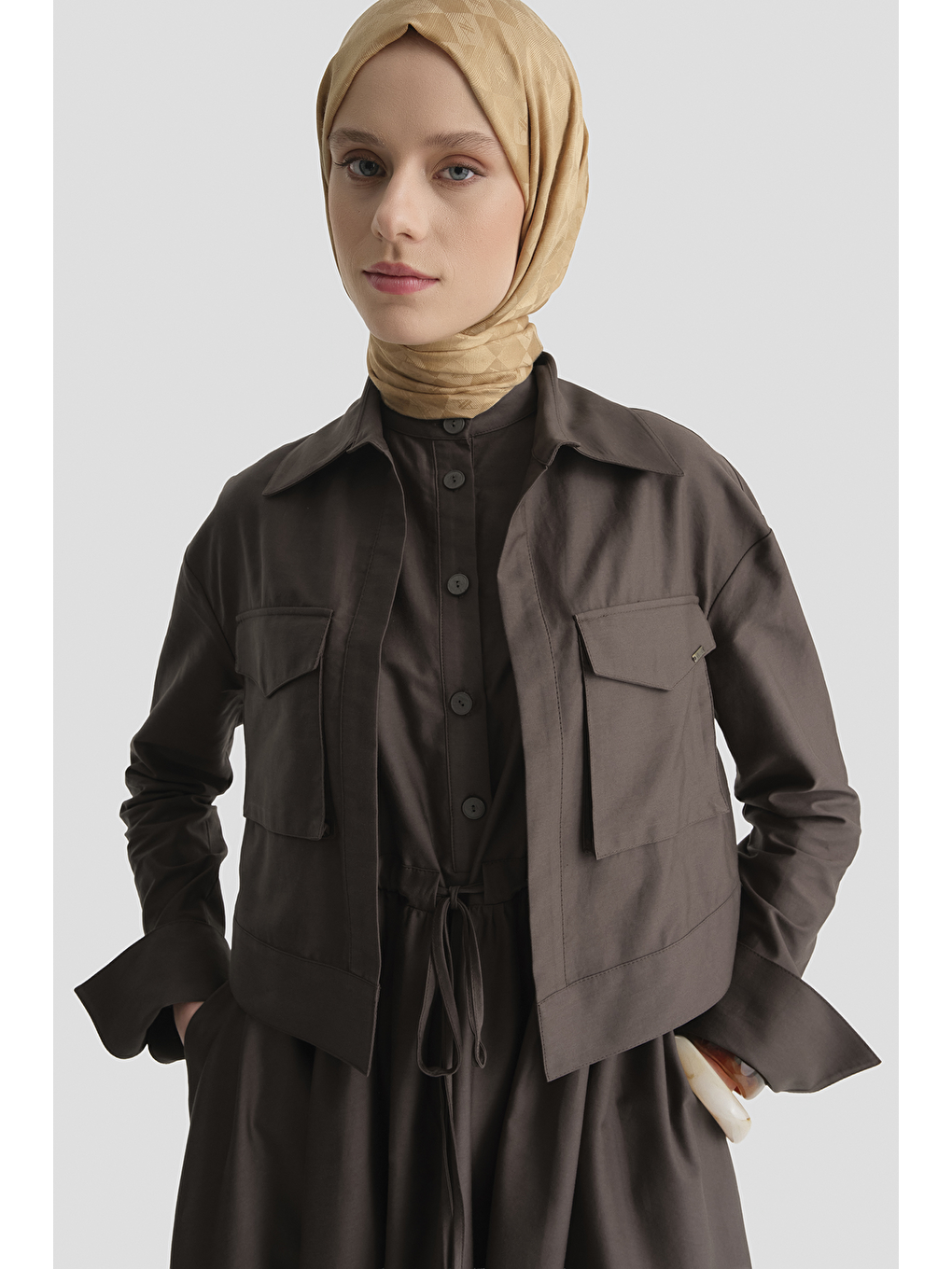 Kahverengi Ceketli Elbise Takım Kahve-1