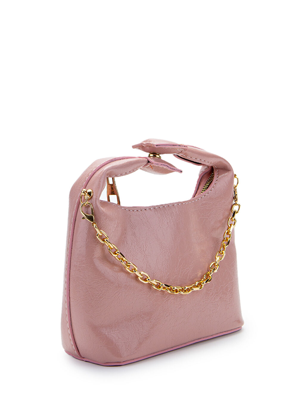 Pembe Zincir Askılı Rugan Suni Deri Kadın Çapraz Çanta Ivy Pudra-3