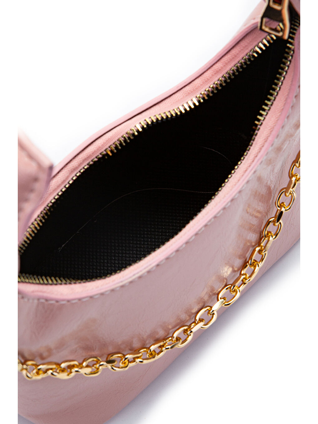 Pembe Zincir Askılı Rugan Suni Deri Kadın Çapraz Çanta Ivy Pudra-4