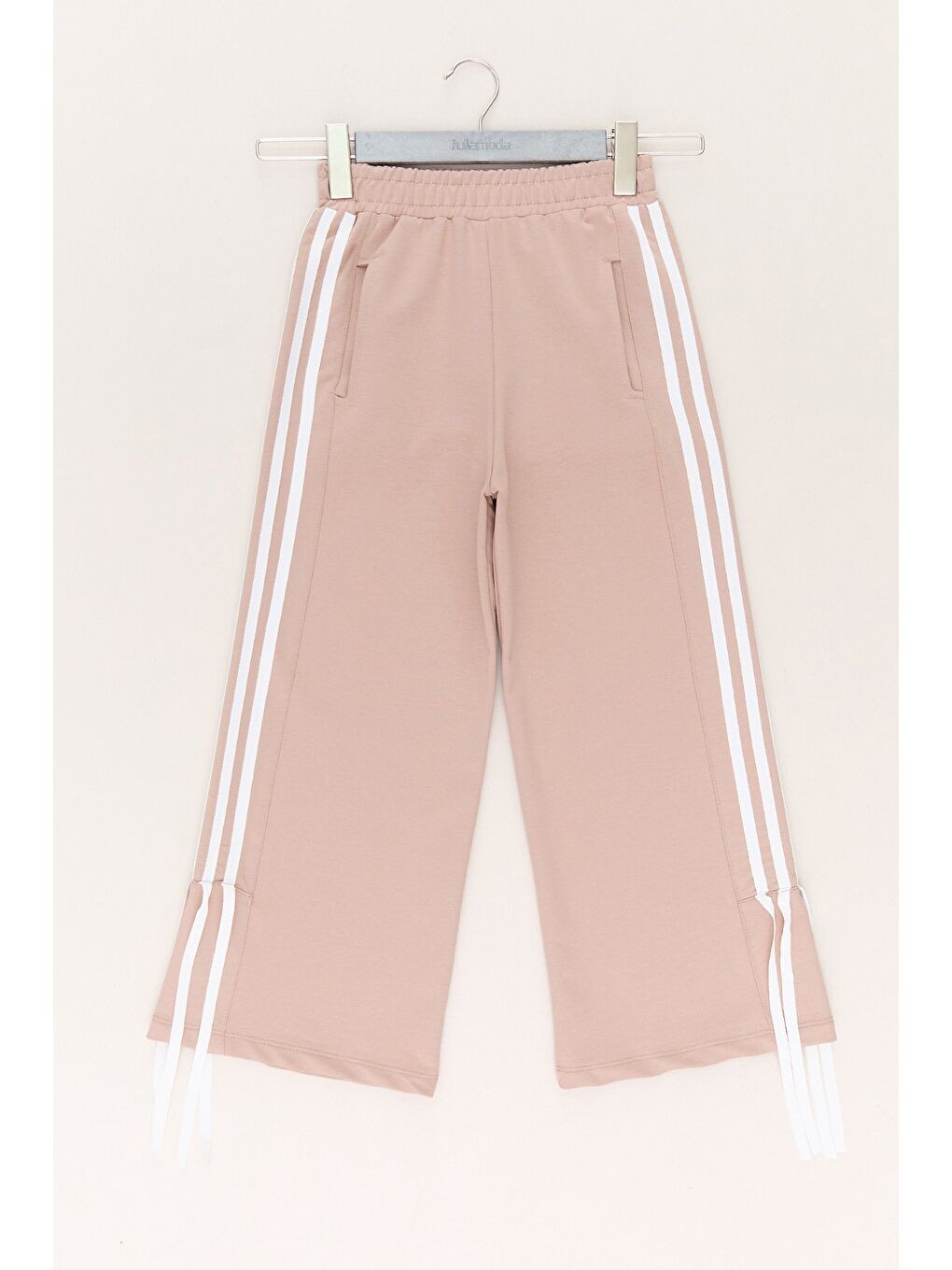 Bej Yanı Şeritli Kurdeleli Kız Çocuk Pantolon