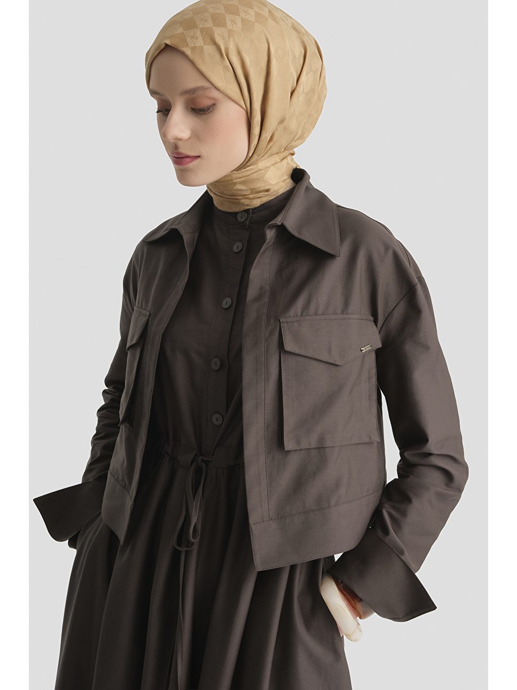 Kahverengi Ceketli Elbise Takım Kahve-3