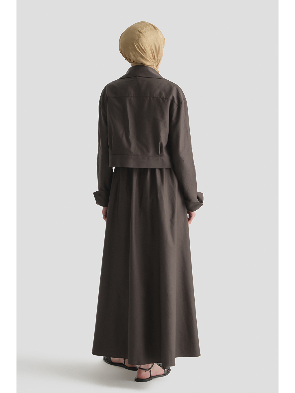 Kahverengi Ceketli Elbise Takım Kahve-4