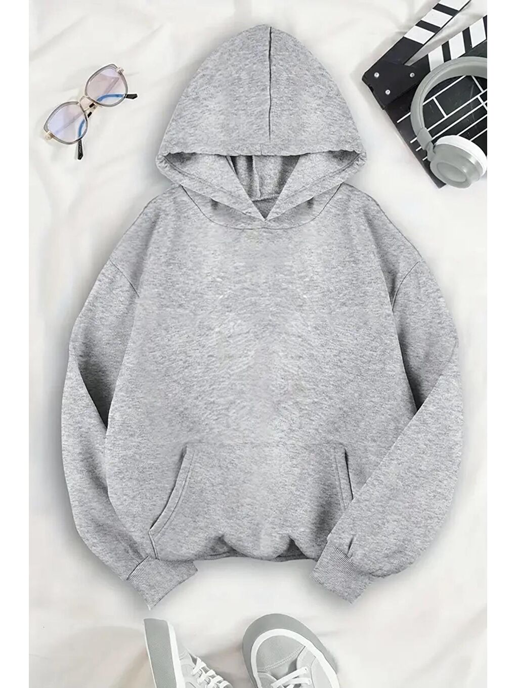 Gri Leopar Stars Sırt Yıldız Baskılı İçi Pamuklu Unisex Sweatshirt-1