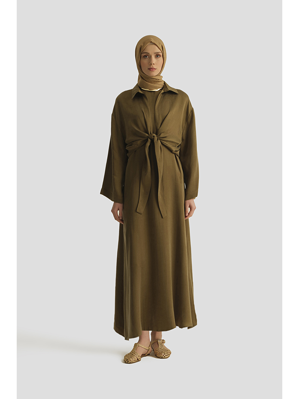 Lyocell Gömlek Elbise Takım Haki-1