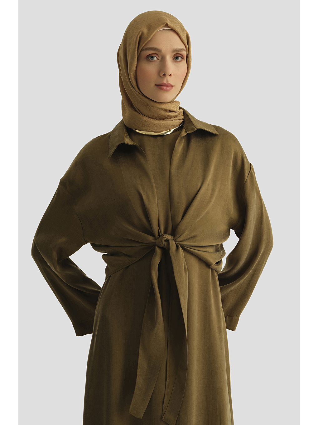 Lyocell Gömlek Elbise Takım Haki-2