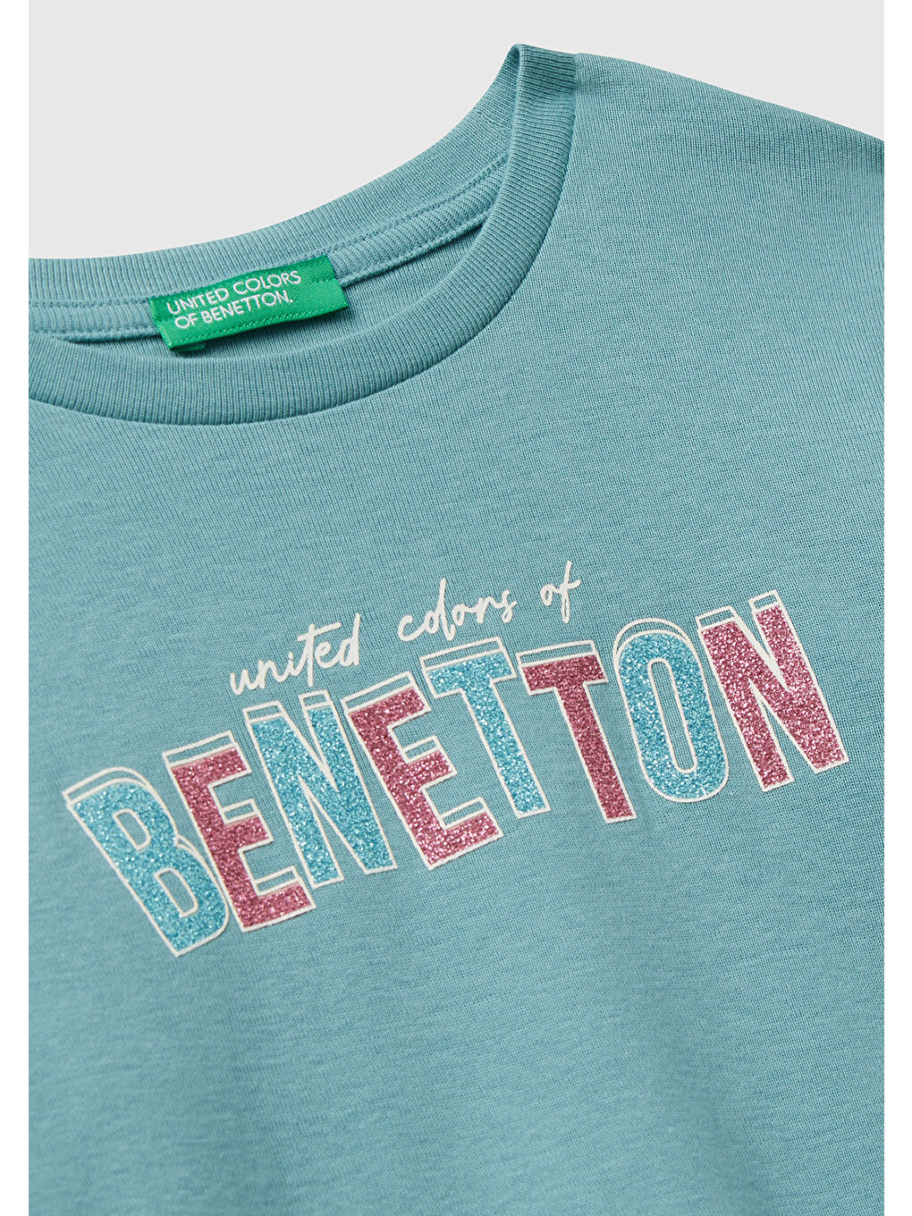 Kız Çocuk Gri-Yeşil Parıltılı Logo Baskılı Regular Fit Uzun Kollu T-shirt-2