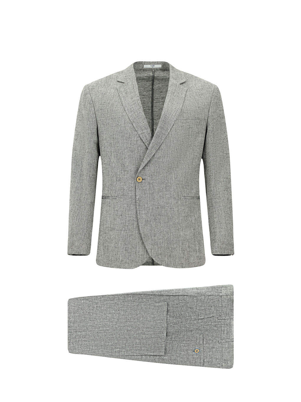 Gri Regular Fit Keten Karışımlı Kruvaze Takım Elbise
