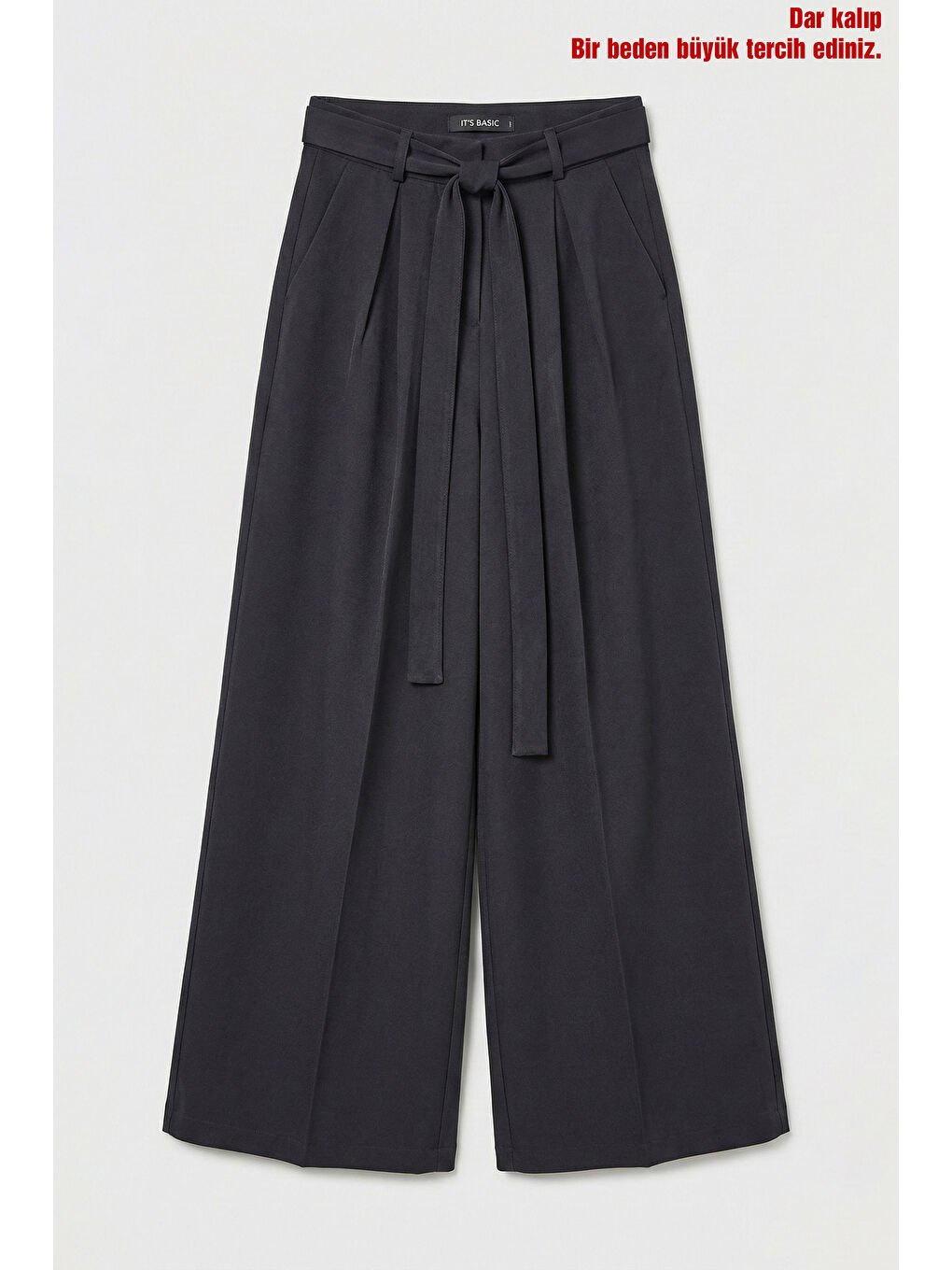 Kadın Siyah w5 Palazzo Fit Özel Kumaş Kemer Detaylı Tasarım Pantolon-2