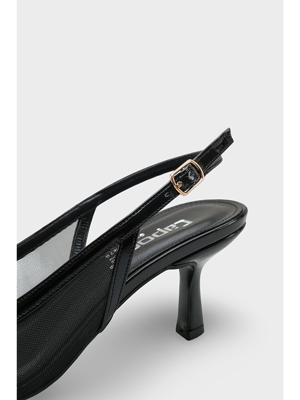 Siyah Joya Fileli Sivri Burunlu Orta Topuklu Arkası Açık Kadın Ayakkabı-3