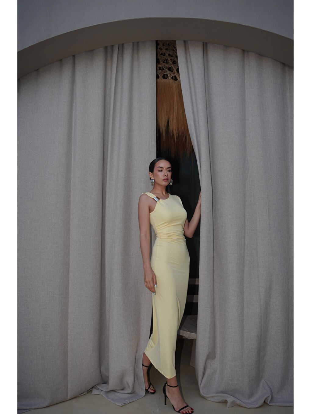 Kadın Sarı Tokalı Elbise 0994-0102-4