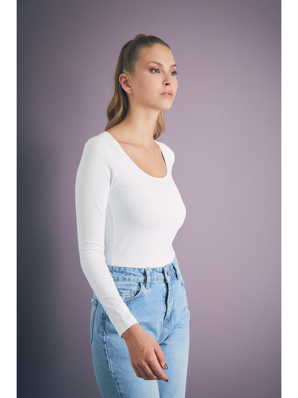 Beyaz Basic Kare Yaka Bluz-2