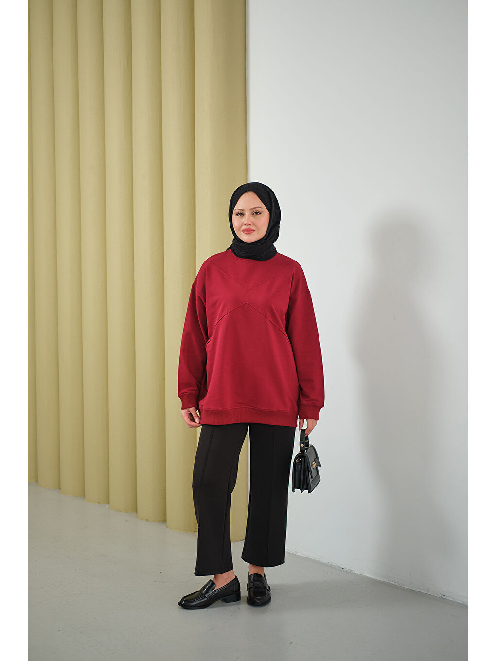 Kadın Dikiş Detay Tunik Bordo-1