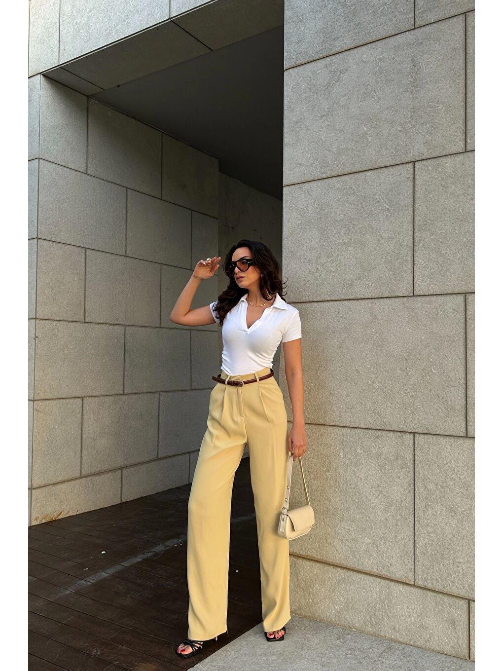 Kadın Sarı Yüksek Bel Pantolon 1017-1515-4