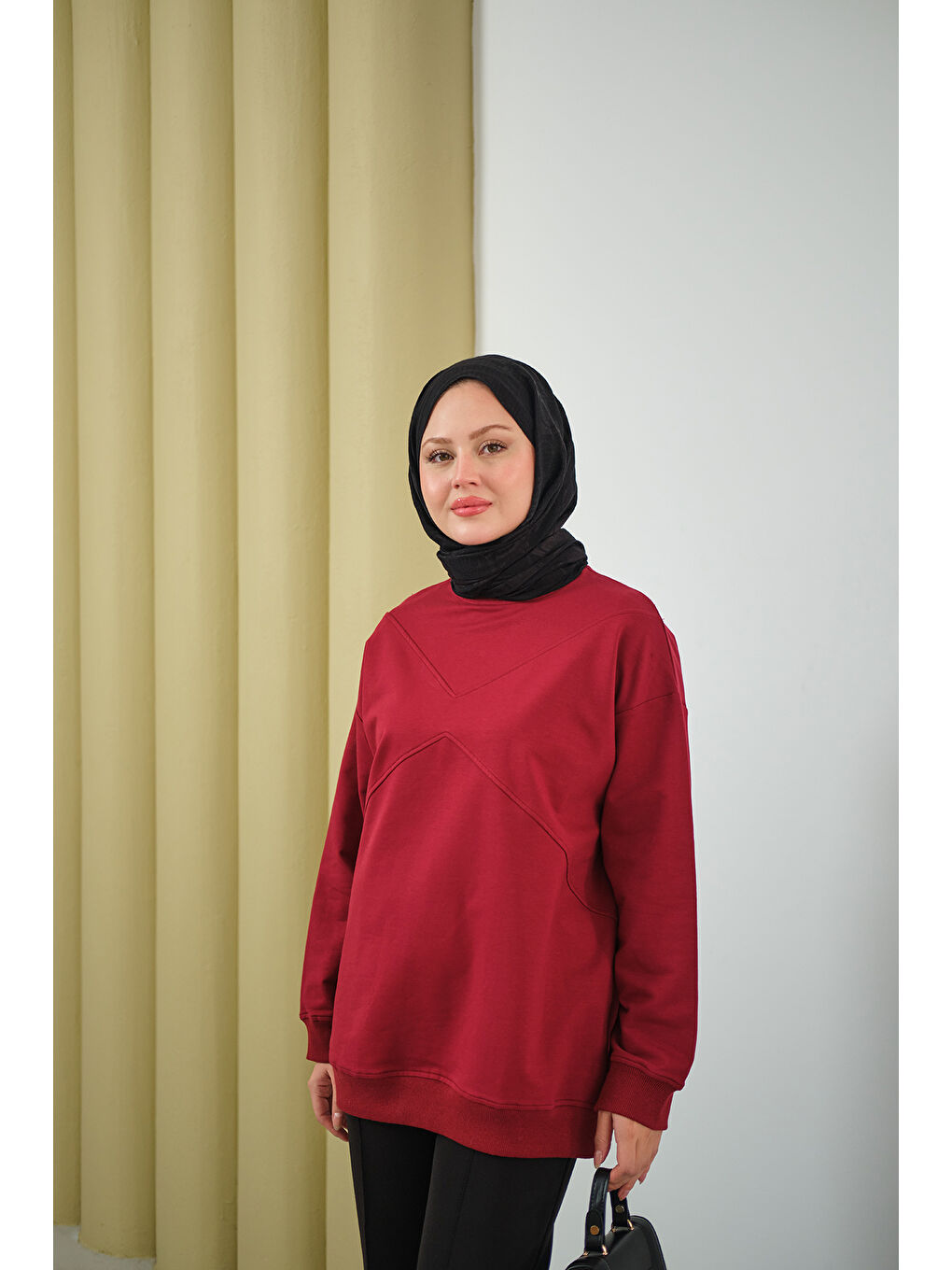Kadın Dikiş Detay Tunik Bordo-2