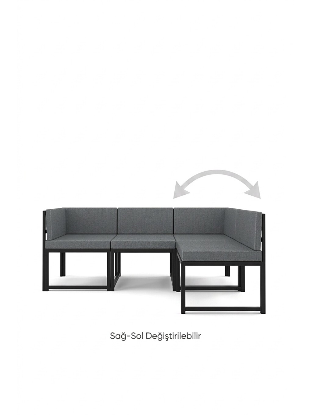 Gri Nora Metal Karkas 4'lü Köşe Koltuk Takımı | Keten Dokuma, Sağ-sol Modüler, Balkon Bahçe-4