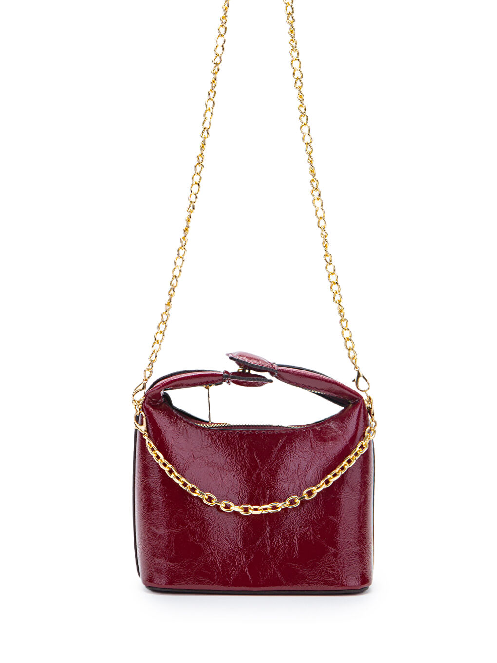 Zincir Askılı Rugan Suni Deri Kadın Çapraz Çanta Ivy Bordo-2