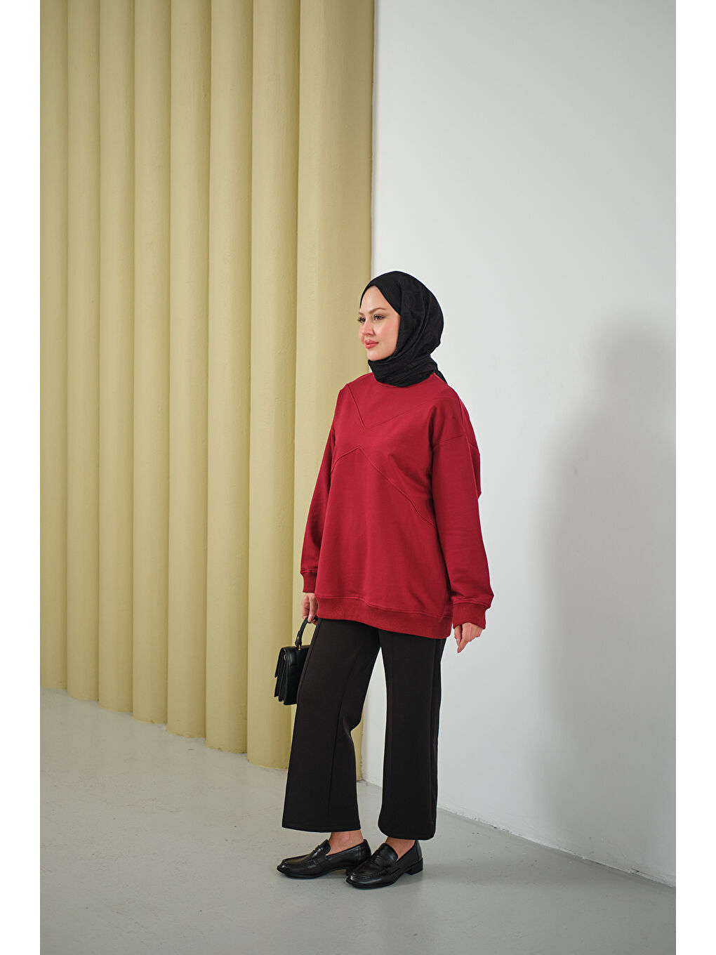 Kadın Dikiş Detay Tunik Bordo-3