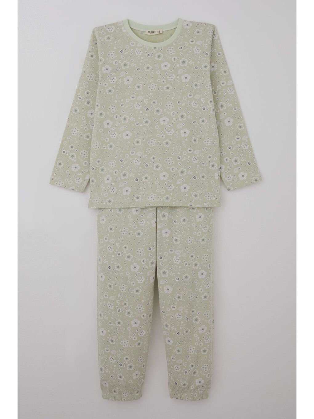 Turkuaz Kız Çocuk Pijama Takımı Çiçek Desenli Su Yeşili (4-8 Yaş)-2