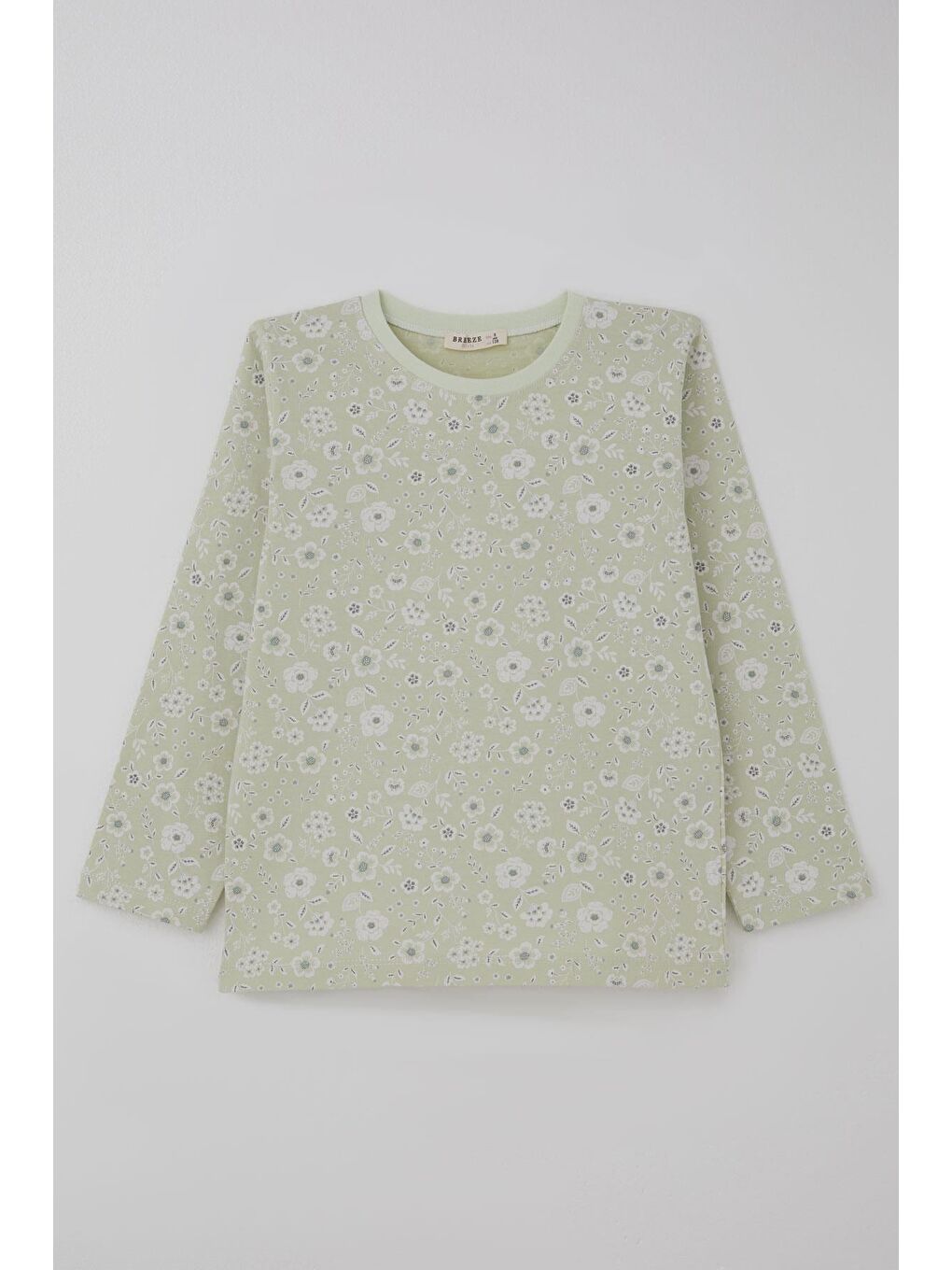 Turkuaz Kız Çocuk Pijama Takımı Çiçek Desenli Su Yeşili (4-8 Yaş)-3