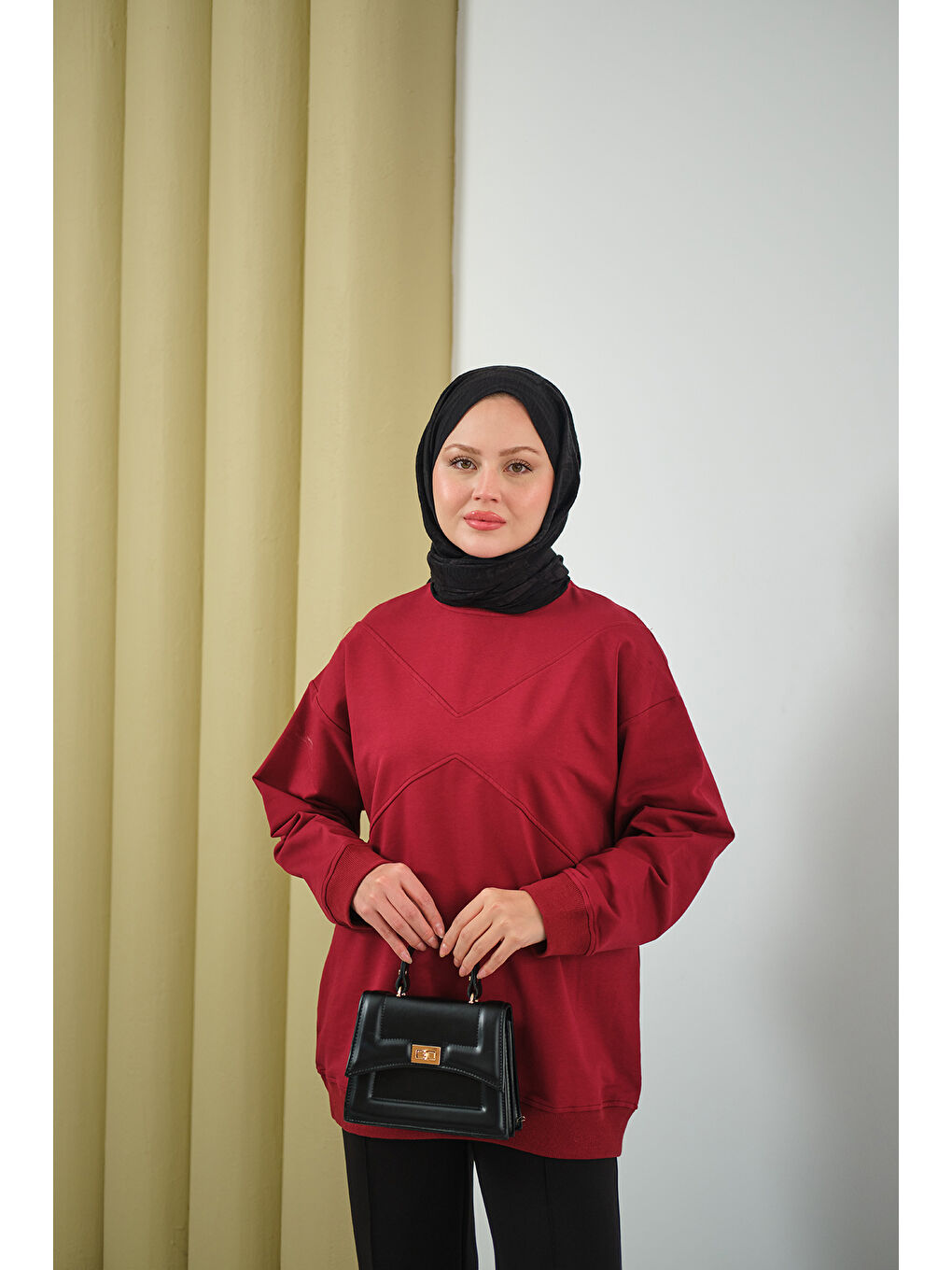 Kadın Dikiş Detay Tunik Bordo-4