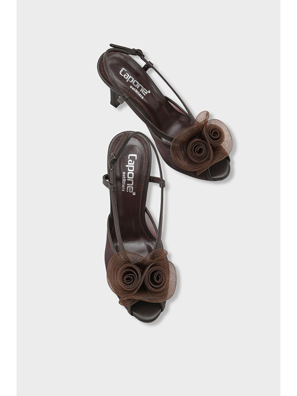 Kahverengi Reina Fileli Yuvarlak Burunlu Fiyonklu Yüksek Topuklu Bantlı Kadın Ayakkabı-4