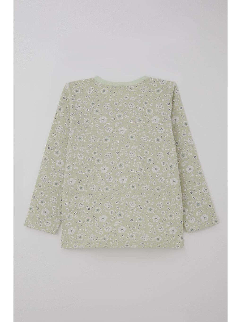 Turkuaz Kız Çocuk Pijama Takımı Çiçek Desenli Su Yeşili (4-8 Yaş)-5