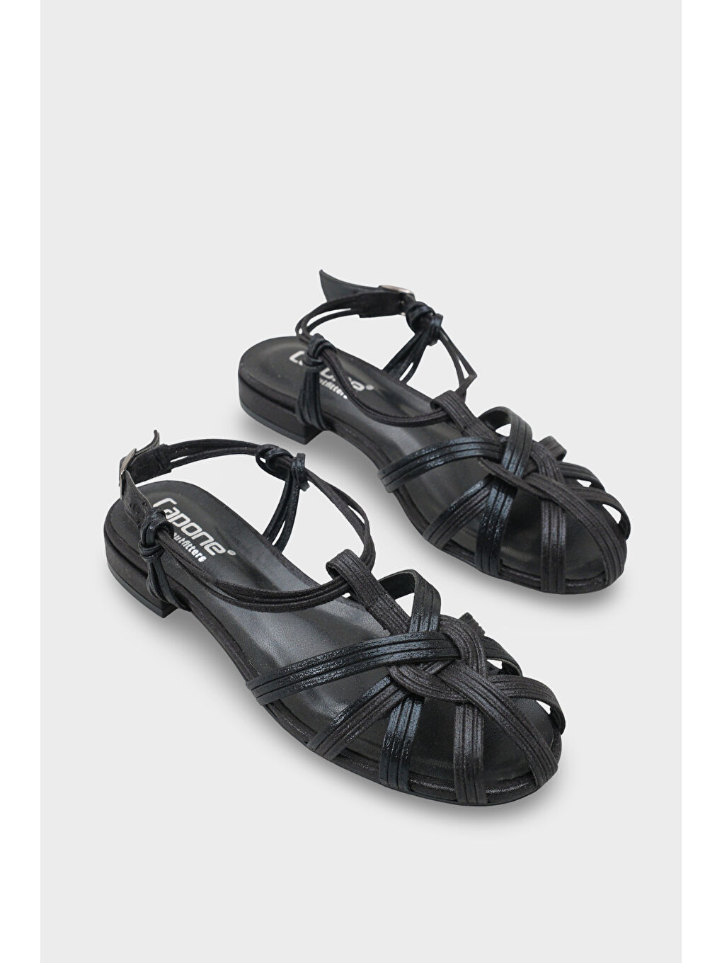 Siyah Gwynne Gladyatör Kısa Topuklu Kadın Babet-1