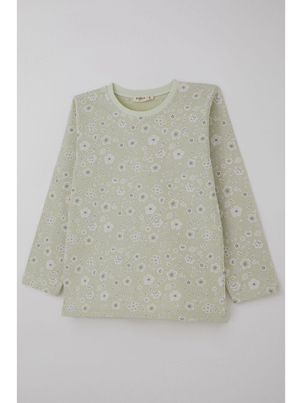 Turkuaz Kız Çocuk Pijama Takımı Çiçek Desenli Su Yeşili (4-8 Yaş)-7